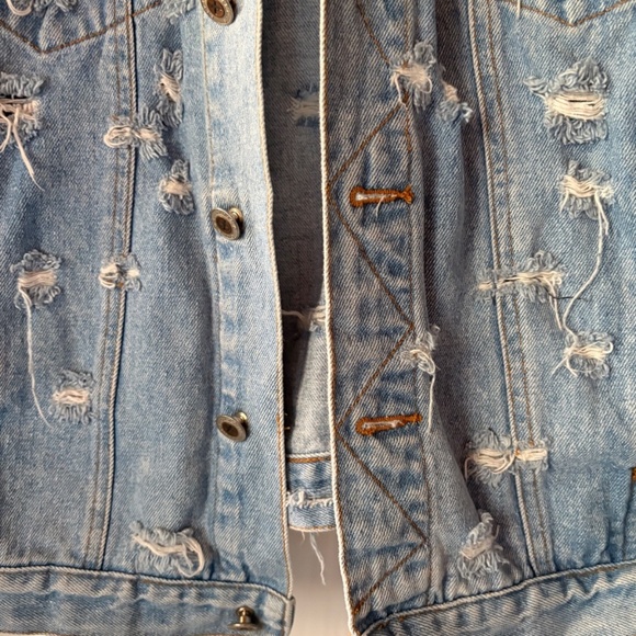 Furst of a Kind Women's Distressed Denm Jacket - "Flying Circus" Medium - Picture 4 of 16